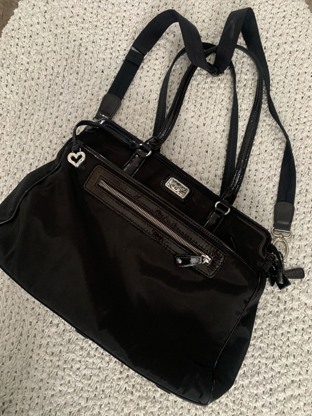 Bringhton Black Nylon Shoulder Bag with Heart Charm